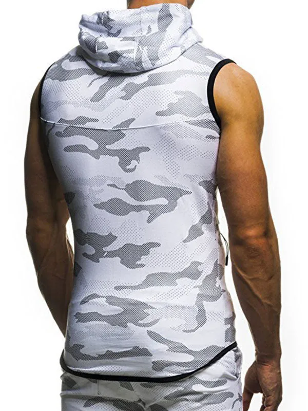 Men's Camo Print Sleeveless Training Hoodie