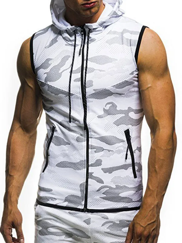 Men's Camo Print Sleeveless Training Hoodie