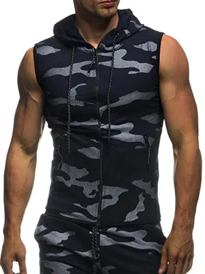 Men's Camo Print Sleeveless Training Hoodie