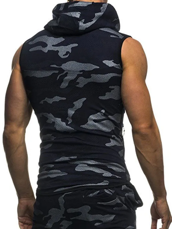Men's Camo Print Sleeveless Training Hoodie