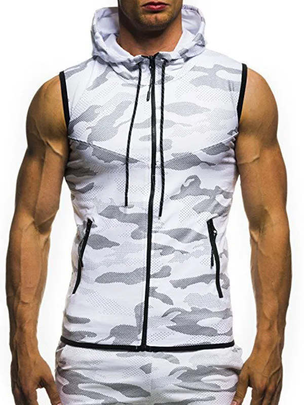 Men's Camo Print Sleeveless Training Hoodie