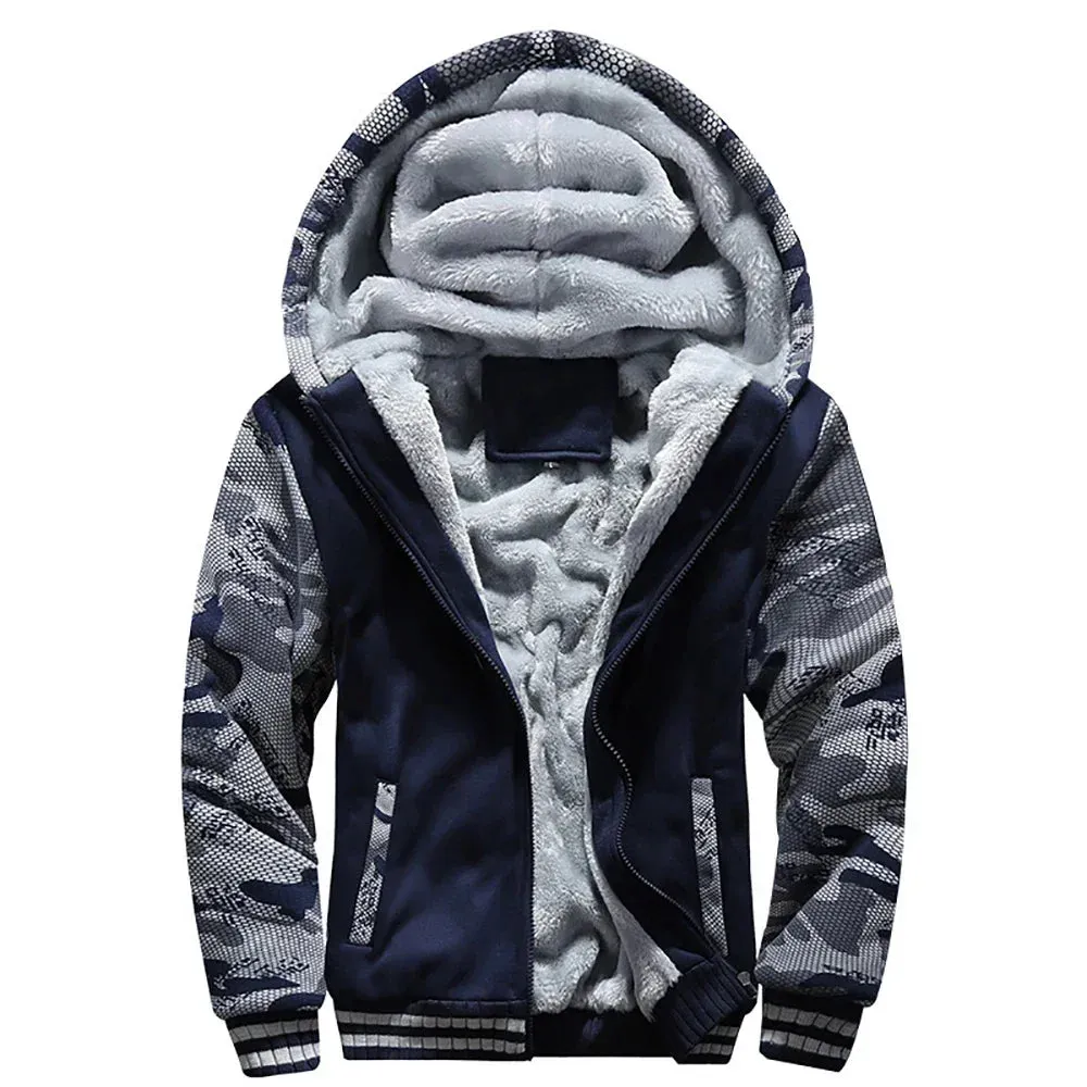 Men's Camouflage Fleece Zip Jacket for Winter Wear