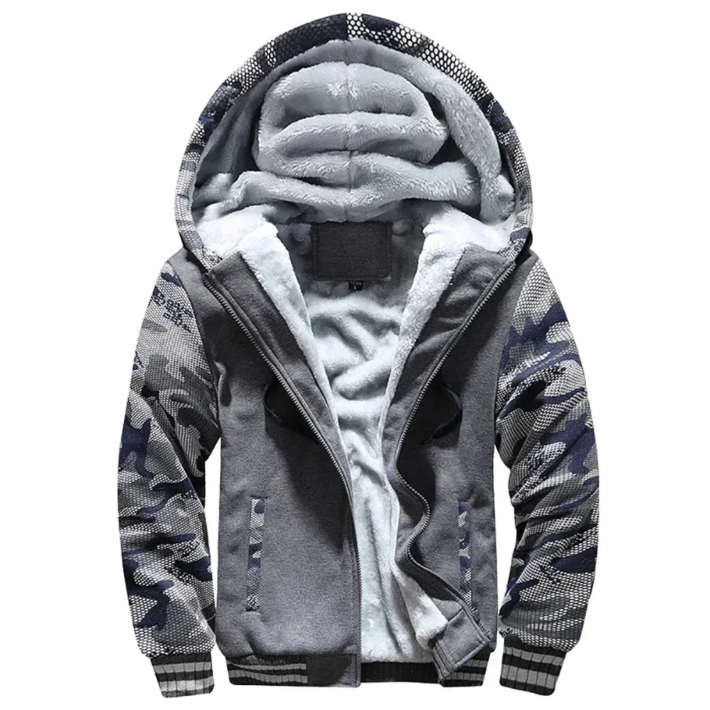 Men's Camouflage Fleece Zip Jacket for Winter Wear