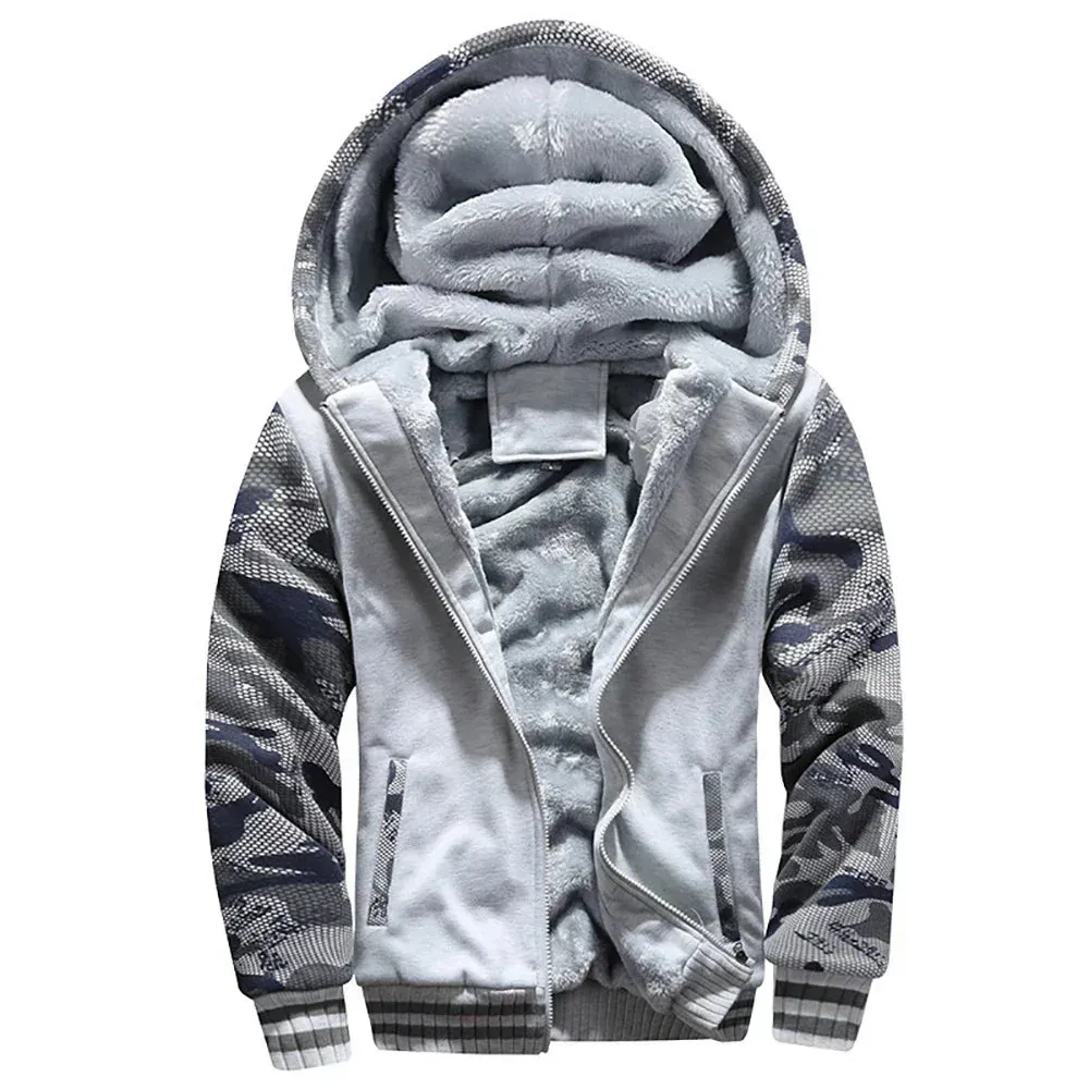 Men's Camouflage Fleece Zip Jacket for Winter Wear