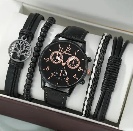 Men's Fashion Simple Quartz Watch All-match Beaded Bracelet