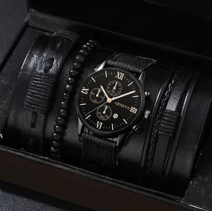 Men's Fashion Simple Quartz Watch All-match Beaded Bracelet