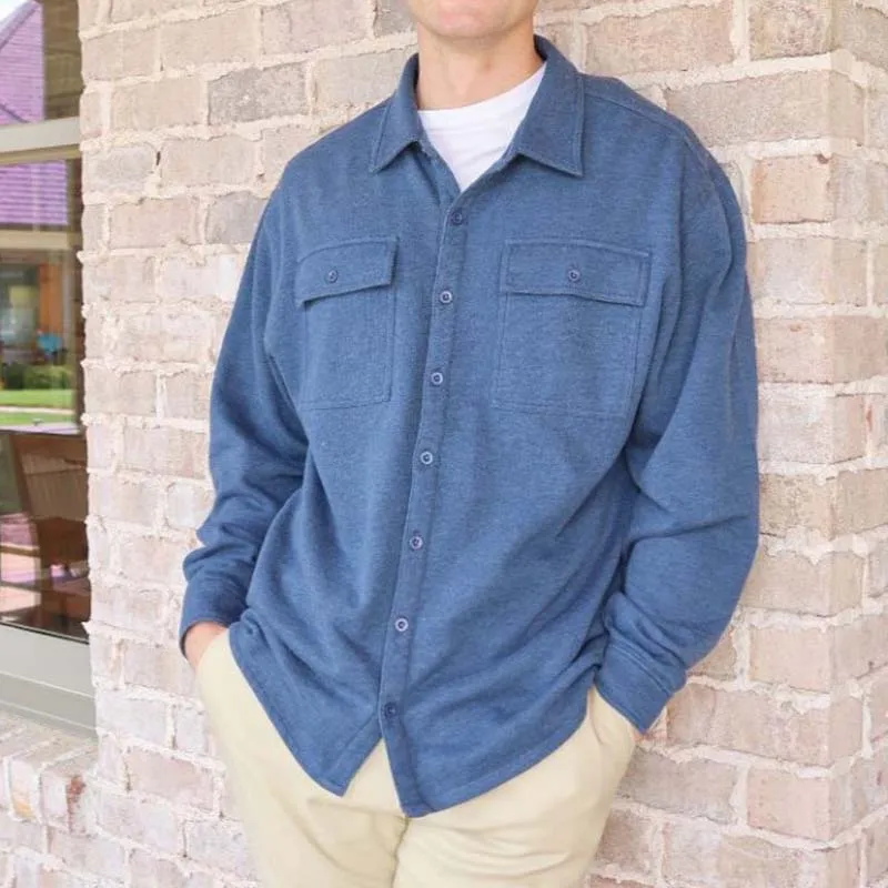 Men's Knit Shacket in Denim