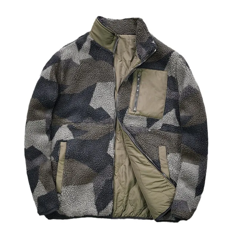 Men's Reversible Camouflage Thickened Cashmere Stand Collar Coat