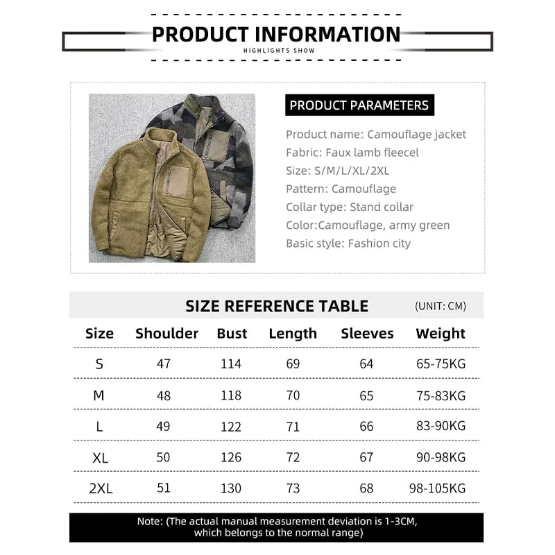 Men's Reversible Camouflage Thickened Cashmere Stand Collar Coat