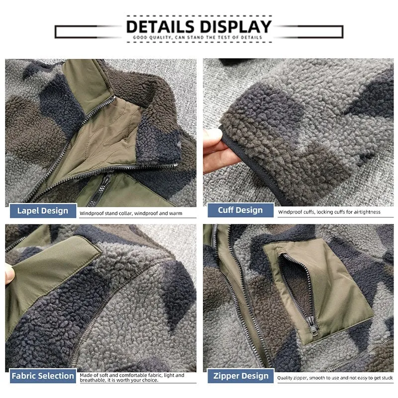 Men's Reversible Camouflage Thickened Cashmere Stand Collar Coat