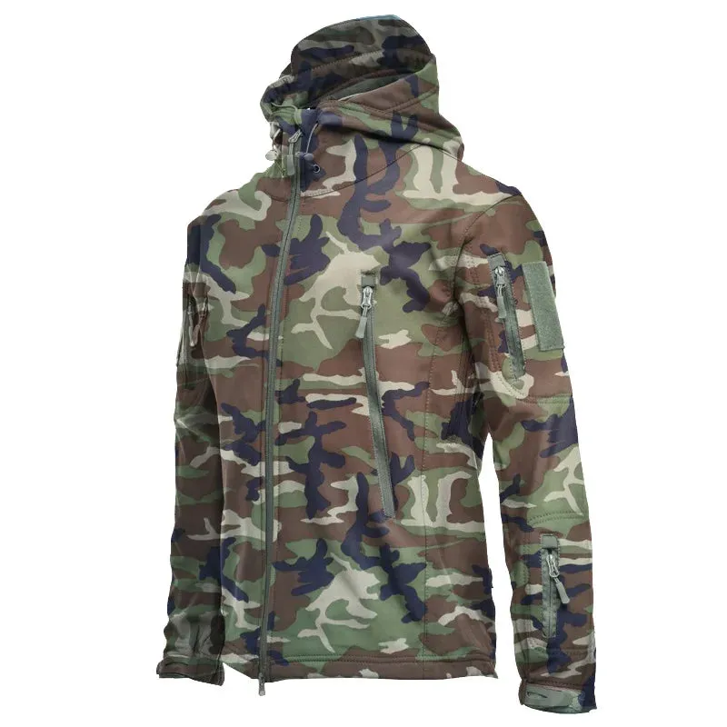 Men's Zipper y2k Soft Shell Windbreaker Tactical Waterproof Jackets Plus Size Hooded Coat Camouflage Bomber Fleece Jumper Jacket