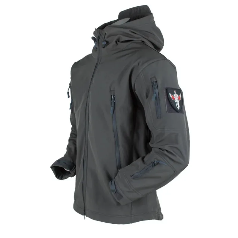Men's Zipper y2k Soft Shell Windbreaker Tactical Waterproof Jackets Plus Size Hooded Coat Camouflage Bomber Fleece Jumper Jacket