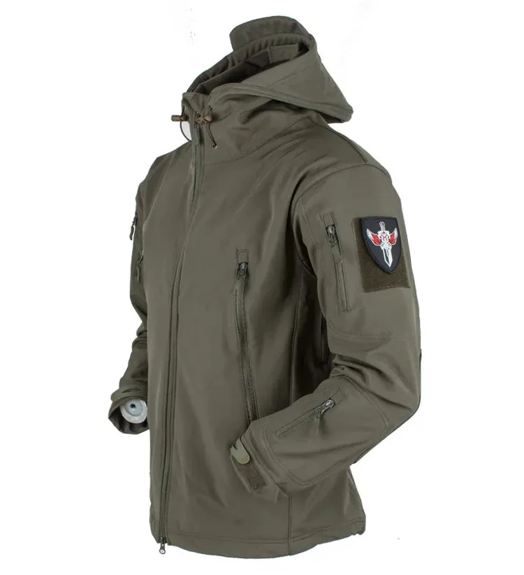 Men's Zipper y2k Soft Shell Windbreaker Tactical Waterproof Jackets Plus Size Hooded Coat Camouflage Bomber Fleece Jumper Jacket