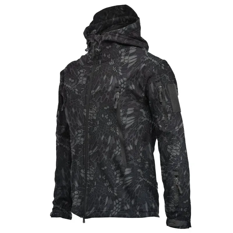 Men's Zipper y2k Soft Shell Windbreaker Tactical Waterproof Jackets Plus Size Hooded Coat Camouflage Bomber Fleece Jumper Jacket