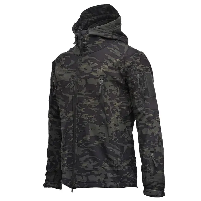 Men's Zipper y2k Soft Shell Windbreaker Tactical Waterproof Jackets Plus Size Hooded Coat Camouflage Bomber Fleece Jumper Jacket