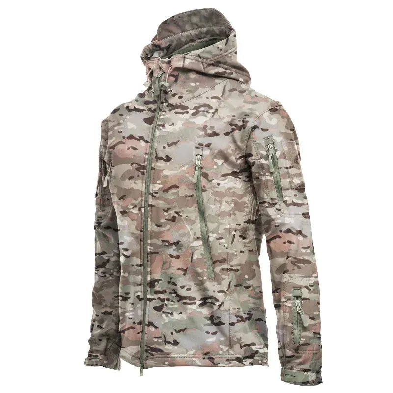 Men's Zipper y2k Soft Shell Windbreaker Tactical Waterproof Jackets Plus Size Hooded Coat Camouflage Bomber Fleece Jumper Jacket