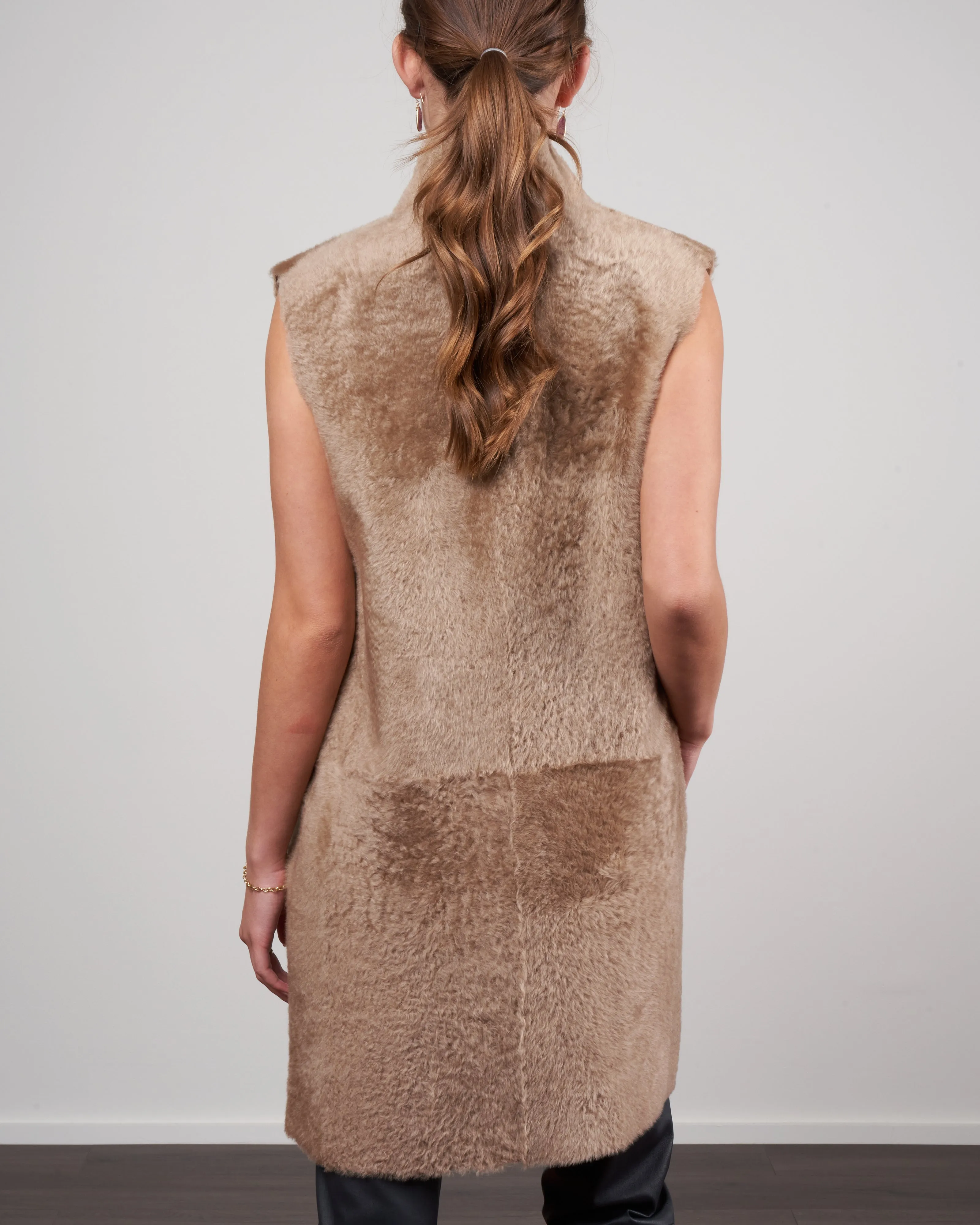 merinillo stand collar shearling gilet - camel