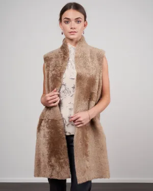 merinillo stand collar shearling gilet - camel