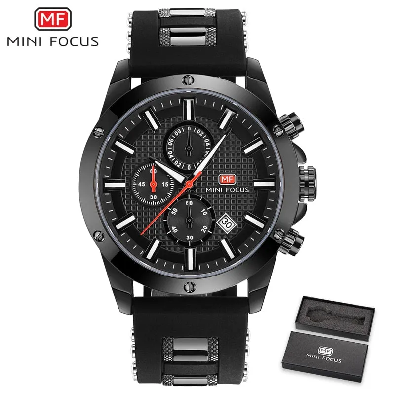 MINI FOCUS Watch Men Chronograph Top Brand Luxury Quartz Sports Watches Army Military Silicone Strap Wrist Watch Male Blue Clock