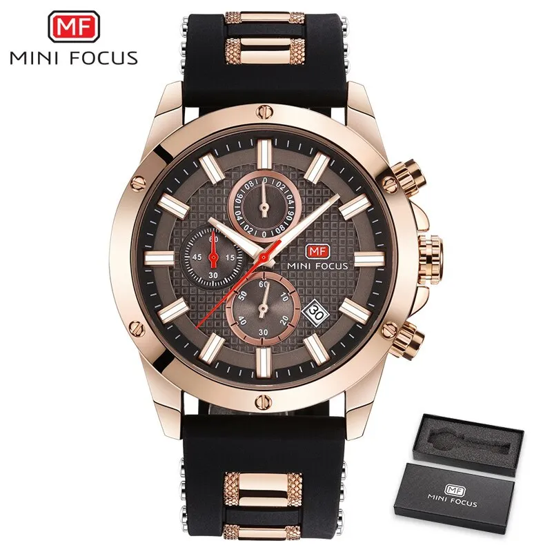 MINI FOCUS Watch Men Chronograph Top Brand Luxury Quartz Sports Watches Army Military Silicone Strap Wrist Watch Male Blue Clock