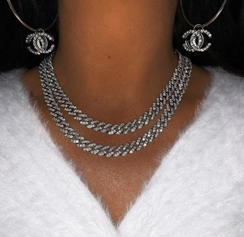 mini women cuban choker ,necklace, blinged iced cuban necklace , men cuban choker , cuban link ,  , pink cuban , blue cuban choker ,