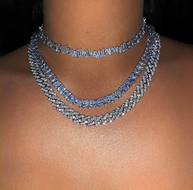 mini women cuban choker ,necklace, blinged iced cuban necklace , men cuban choker , cuban link ,  , pink cuban , blue cuban choker ,