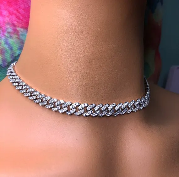 mini women cuban choker ,necklace, blinged iced cuban necklace , men cuban choker , cuban link ,  , pink cuban , blue cuban choker ,