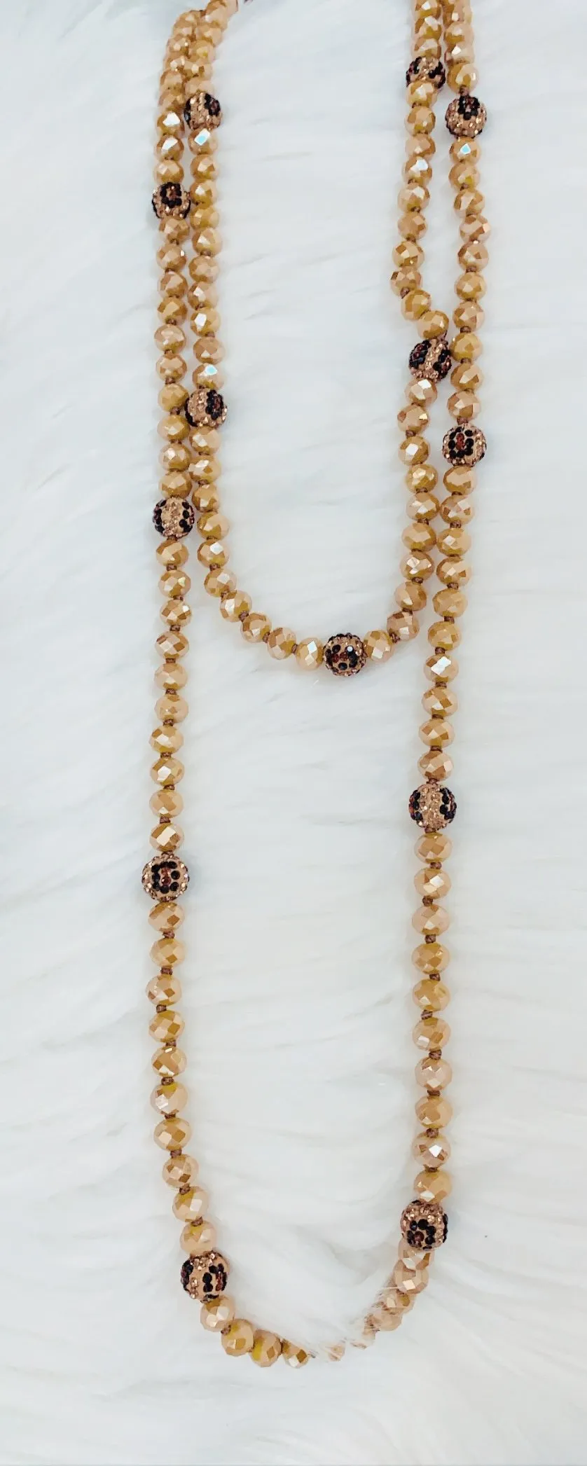 Mustard Yellow & Leopard Crystal Beaded 60" Layering Necklace