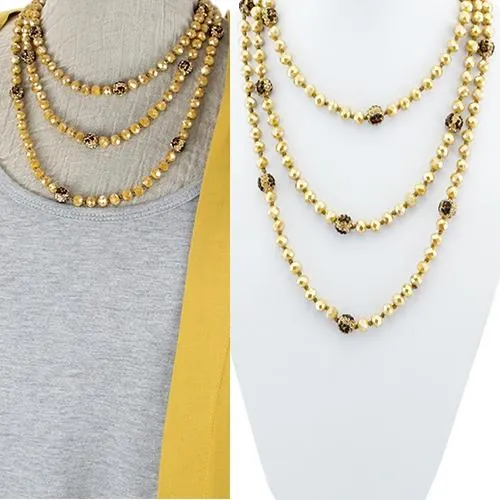 Mustard Yellow & Leopard Crystal Beaded 60" Layering Necklace