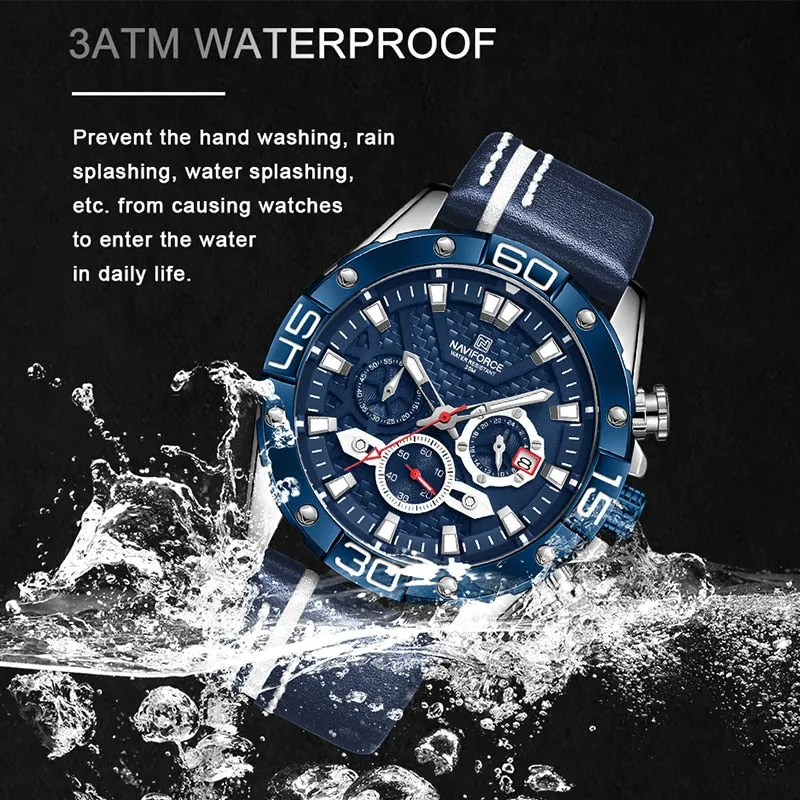 NAVIFORCE Men’s Watch Chronograph Waterproof Sport Fashion Quartz Watches with Military Leather Strap