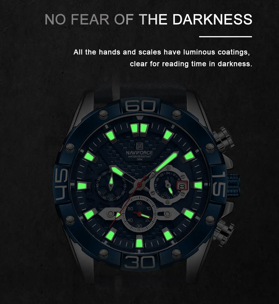 NAVIFORCE Men’s Watch Chronograph Waterproof Sport Fashion Quartz Watches with Military Leather Strap