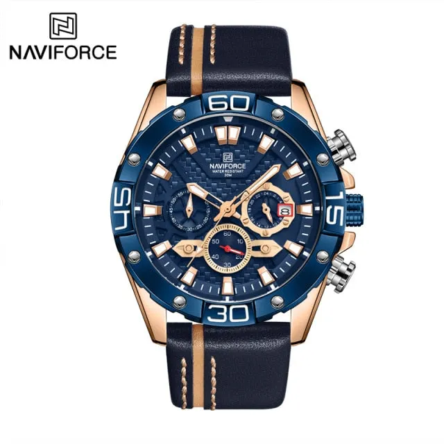 NAVIFORCE Men’s Watch Chronograph Waterproof Sport Fashion Quartz Watches with Military Leather Strap