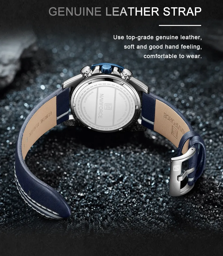 NAVIFORCE Men’s Watch Chronograph Waterproof Sport Fashion Quartz Watches with Military Leather Strap