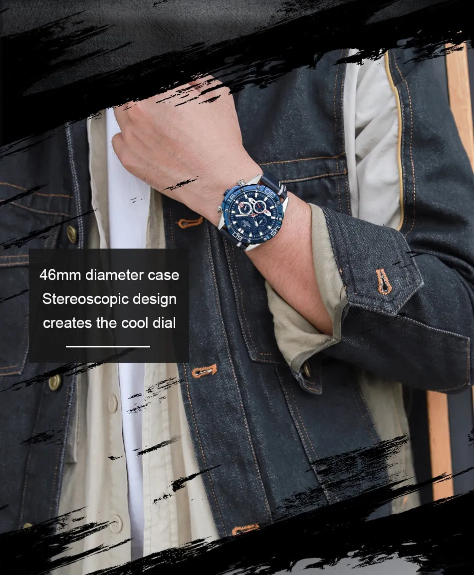 NAVIFORCE Men’s Watch Chronograph Waterproof Sport Fashion Quartz Watches with Military Leather Strap