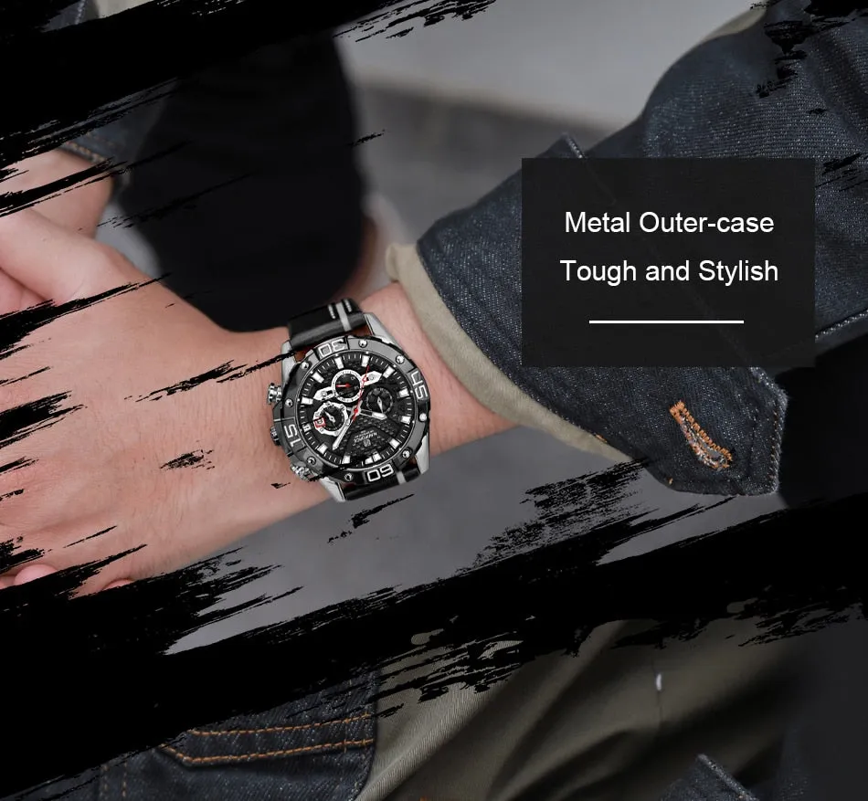 NAVIFORCE Men’s Watch Chronograph Waterproof Sport Fashion Quartz Watches with Military Leather Strap