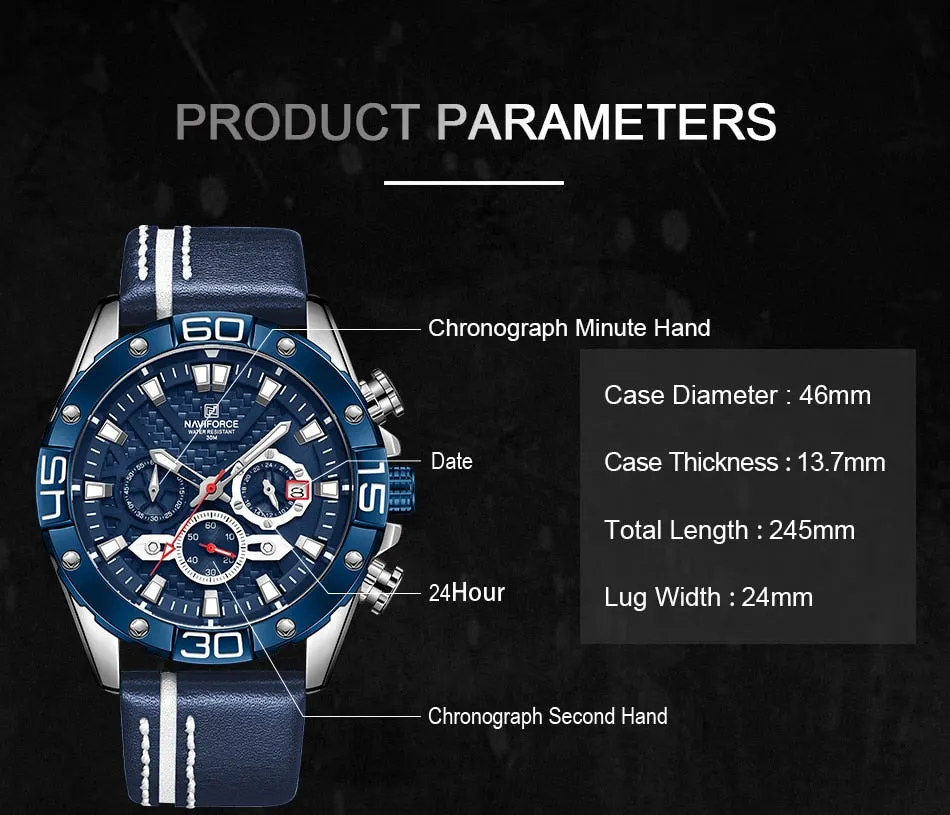 NAVIFORCE Men’s Watch Chronograph Waterproof Sport Fashion Quartz Watches with Military Leather Strap