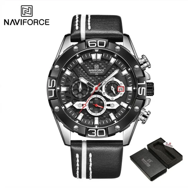 NAVIFORCE Men’s Watch Chronograph Waterproof Sport Fashion Quartz Watches with Military Leather Strap
