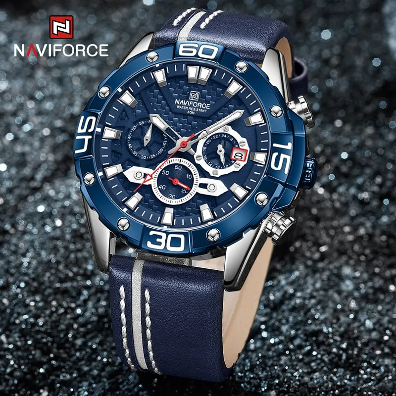 NAVIFORCE Men’s Watch Chronograph Waterproof Sport Fashion Quartz Watches with Military Leather Strap