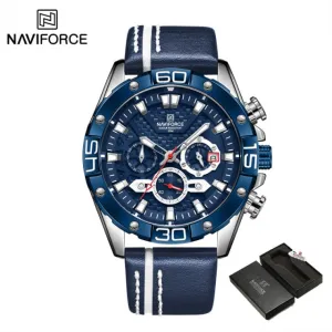 NAVIFORCE Men’s Watch Chronograph Waterproof Sport Fashion Quartz Watches with Military Leather Strap