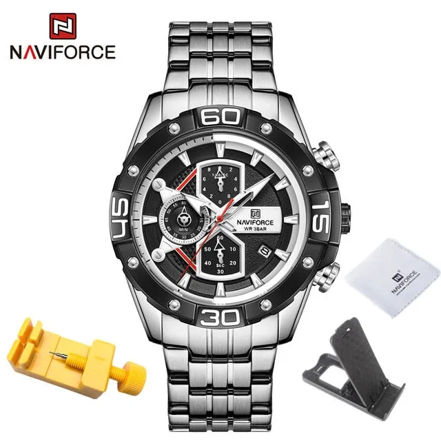 NAVIFORCE Men's Watches Military Sport Genuine Leather Waterproof Chronograph Quartz Wrist Watch