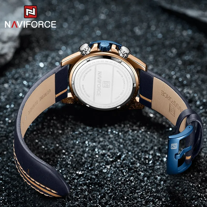 NAVIFORCE Men's Watches Military Sport Genuine Leather Waterproof Chronograph Quartz Wrist Watch