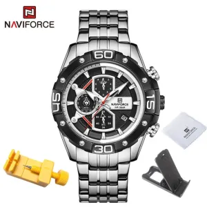 NAVIFORCE Men's Watches Military Sport Genuine Leather Waterproof Chronograph Quartz Wrist Watch