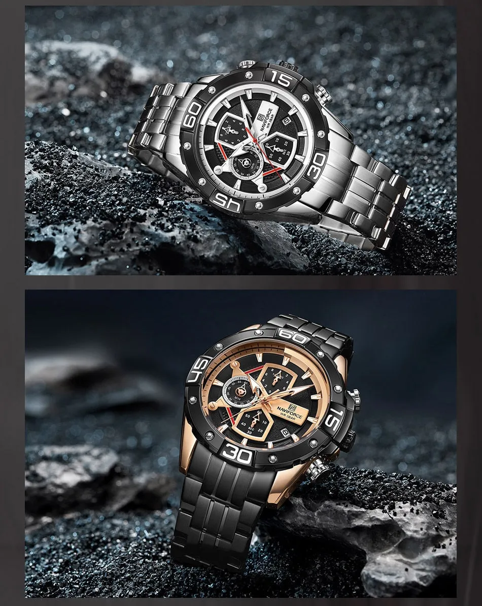 NAVIFORCE Men's Watches Military Sport Genuine Leather Waterproof Chronograph Quartz Wrist Watch