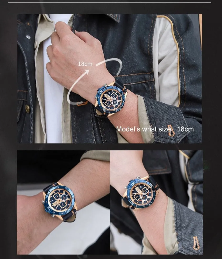 NAVIFORCE Men's Watches Military Sport Genuine Leather Waterproof Chronograph Quartz Wrist Watch