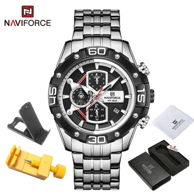 NAVIFORCE Men's Watches Military Sport Genuine Leather Waterproof Chronograph Quartz Wrist Watch