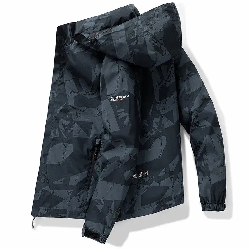 New Hooded Hiking Cycling Jacket Men Autumn Outdoor Bomber Jackets Waterproof Windbreaker Sports Casual Cargo Jackets Men Coats