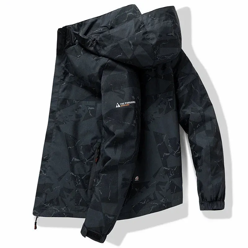 New Hooded Hiking Cycling Jacket Men Autumn Outdoor Bomber Jackets Waterproof Windbreaker Sports Casual Cargo Jackets Men Coats