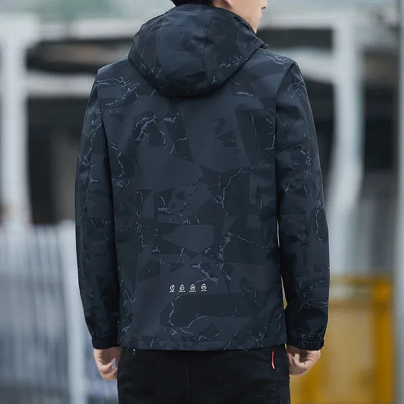 New Hooded Hiking Cycling Jacket Men Autumn Outdoor Bomber Jackets Waterproof Windbreaker Sports Casual Cargo Jackets Men Coats