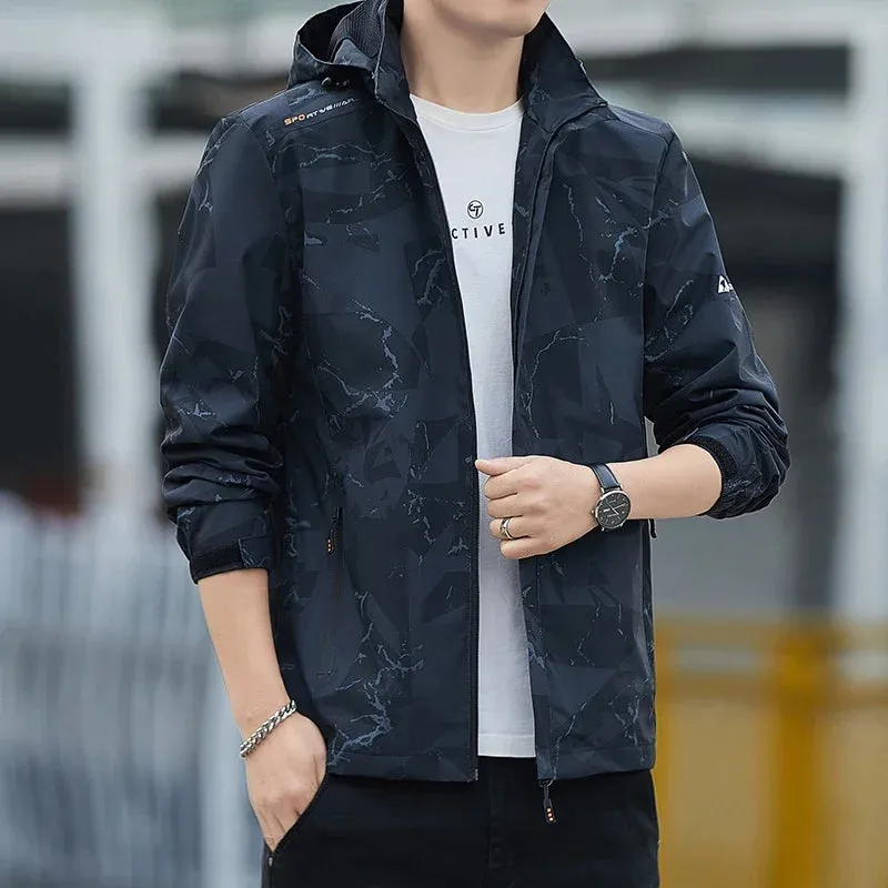 New Hooded Hiking Cycling Jacket Men Autumn Outdoor Bomber Jackets Waterproof Windbreaker Sports Casual Cargo Jackets Men Coats