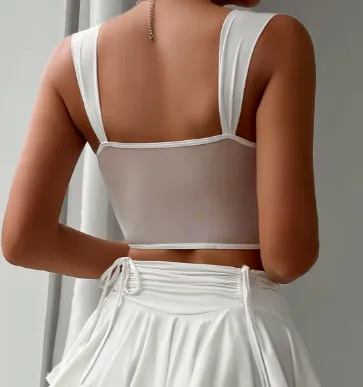 NEW MICAS Women Floral Corset Camisole White Mesh Crop Top Bustier Sexy Sleeveless Fashion Lingerie Slim Vest, Wheat (Light Beige), Sz S